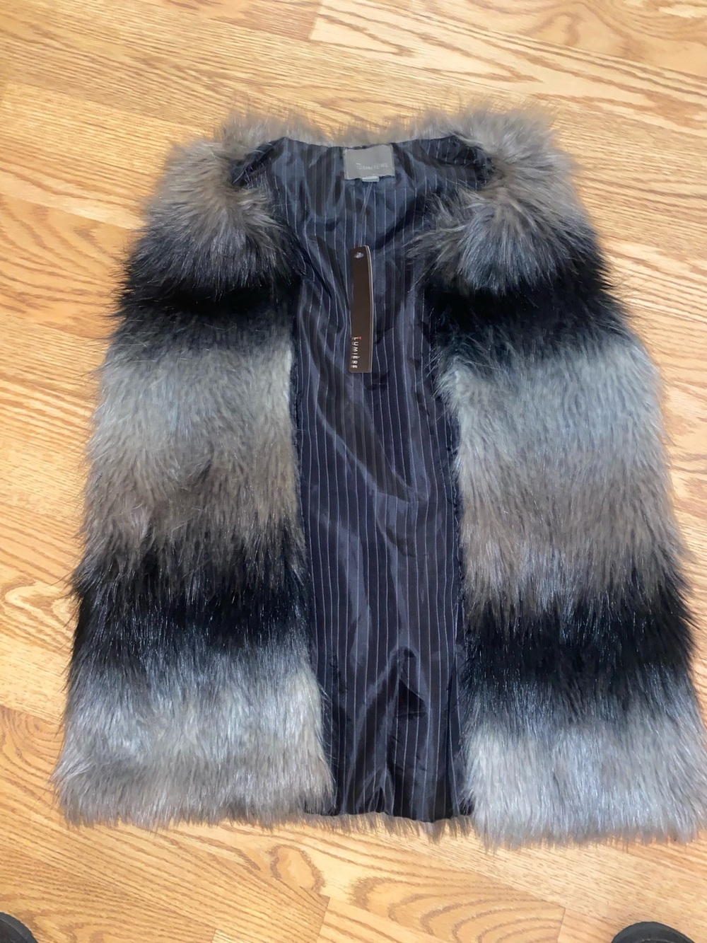 Lumiere Gray and Black Ombre Faux Fur Vest